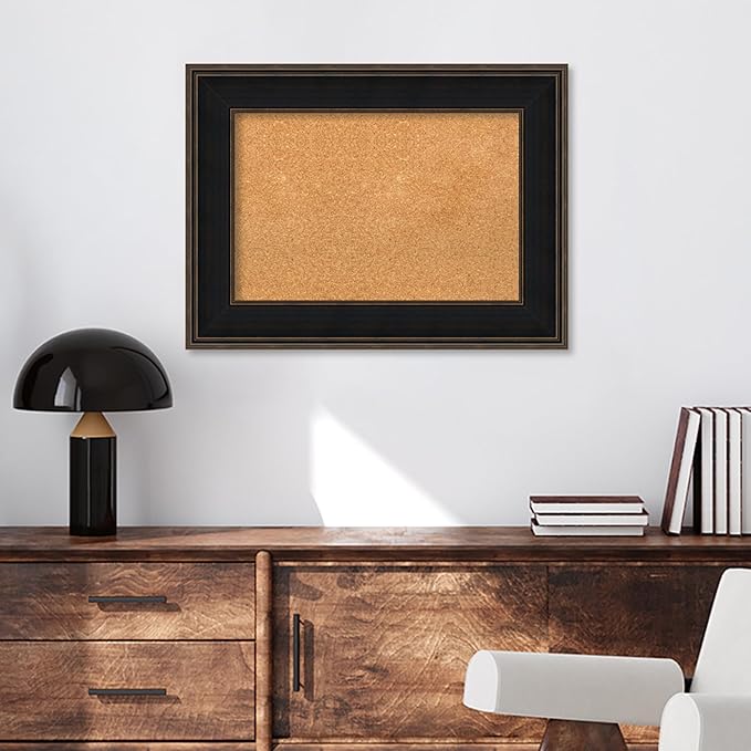 Amanti Art Natural Cork Board for Wall, 24x32 Vision Board with Brown Wood Frame, Medium Corkboard Office Decor for Home Organization, Casual Corkboard Pinboard to Display Items for Home Organization