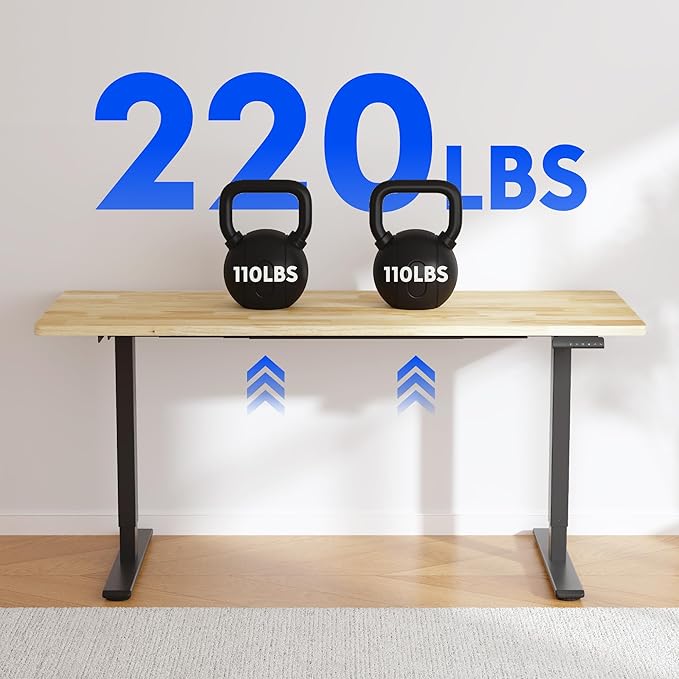 FLEXISPOT E3 Solid Wood Dual Motor Electric Standing Desk 48 x 24 Sit Stand Desk, Holds 220 lbs, Adjustable Height w/Memory Presets, Butcher Block Rubberwood Desktop & Black Frame, Ships in 2 Boxes