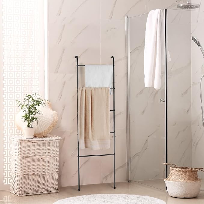 Blanket Ladder Black Towel Ladder for Bathroom Metal Blanket Rack for Living Room