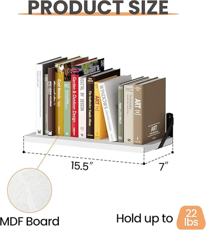 upsimples Floating Book Shelves for Wall, 15.7 Inches Wood Shelves for Living Room, Bathroom, Bedroom, Kitchen Storage and Decoration, White
