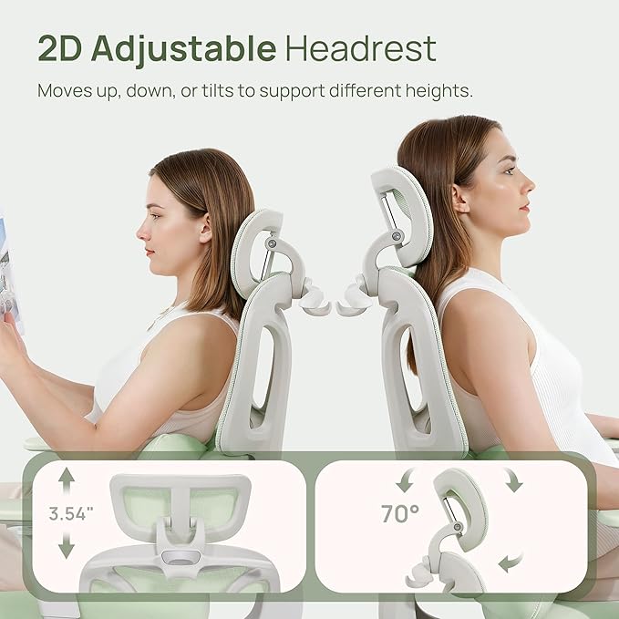 CabLady S1 Petite Ergonomic Office Chair Design with Detachable Pillow Lumbar Cushion, Coat Hanger, 2D Headrest & PU Armrests, Cloud Seat & Footrest Cute Desk Chair for Women Girls