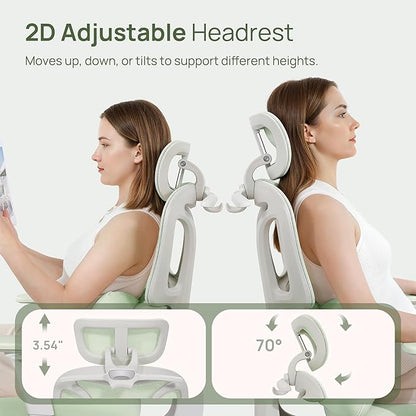 CabLady S1 Petite Ergonomic Office Chair Design with Detachable Pillow Lumbar Cushion, Coat Hanger, 2D Headrest & PU Armrests, Cloud Seat & Footrest Cute Desk Chair for Women Girls