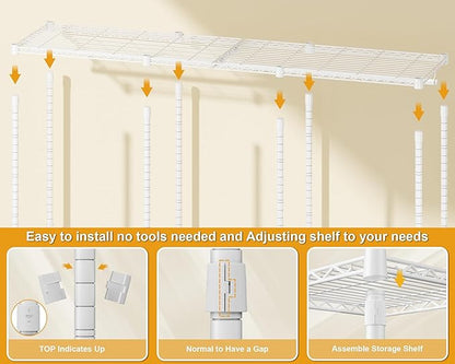 E14 Heavy Duty Clothes Rack，Freestanding Clothing Racks for Hanging Clothes，Adjustable Closet Organizers and Storage，Metal Garment Rack with Shelves 69" W x16 D x77 H，Max Load 960LBS，White
