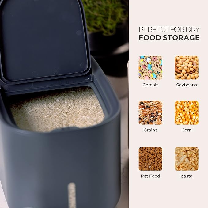 Zuutii Rice Storage Container, Dry Food Storage Bin, Pet Dog Cat Food Dispenser, 6.9Qt Large Storage Bin with Lid & Measuring Cup, Airtight Silicone Sealed & Moisture Proof, for Grain Cereal Soybean