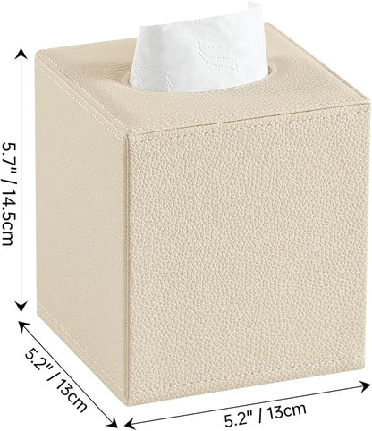 JLAMBOM PU Leather Tissue Box Cover Square Tissue Box Holder with Magnetic Closure, Decorative Tissue Holder for Bathroom Bedroom Office (Beige)