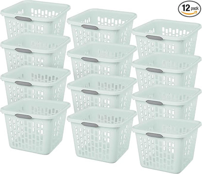 Sterilite Laundry Basket, Plastic Clothes Hamper, Large Square Bin with Comfort Grip Handles and Reinforced Rim, 1.5 Bushel Capacity, Mint, 12 Pack