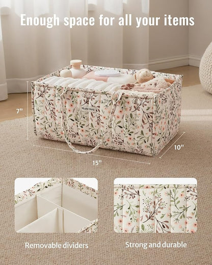Blissful Diary Floral Diaper Caddy Organizer, Stylish Nursery Storage Basket, Diaper Bag,Gift for Baby Shower, Baby Registry Must Have, Newborn Essentials, Pastoral Daisy