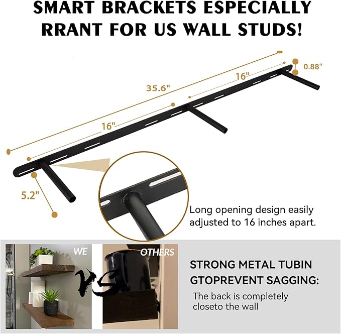 BGMG Wood Floating Shelves for Wall 42 inch Set of 2,Black Floating Shelves,Solid Wood Wall Mount Shelves for Bathroom Living Room Bedroom Kitchen Farmhouse -42x 6.7 x1.25 inch