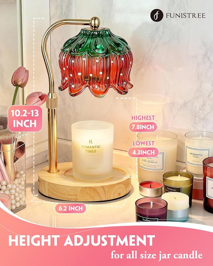 Funistree Flower Candle Warmer Lamp with Timer, Dimmable Candle Lamp Warmer, Christmas Birthday Gifts for Women Mom Her, Housewarming Home Decor, Lotus Wax Warmer for Yankee Candles - Strawb Flower