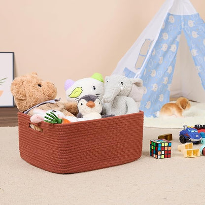 MiniArk Large Storage Baskets for Shelves, Closet Organizers Bins for Clothes Blanket Towels, Baby Nursery, Toy Baskets Box, Woven Rope Baskets, 17 x 13 x 7.5”, 3 Packs Oxide Red