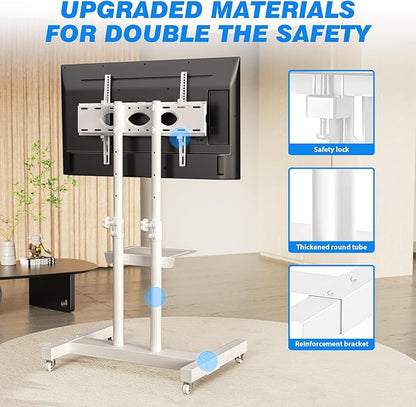 Rfiver Mobile TV Cart Rolling TV Stand for 32-83 Inch Screen Flat/Curved TVs up to 110lbs, Tilt and Height Adjustment Portable TV Stands on Wheel with Laptop Shelf, Outdoor TV Stand MAX VESA 600x400mm