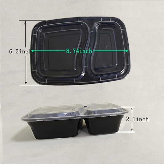 50 Packs 28oz 2-Grid Disposable Meal Prep Containers with Lids,To Go Take Out Plastic Food Storage, Disposable Takeaway Boxes,Freezer, Dishwasher Safe Prep Containers