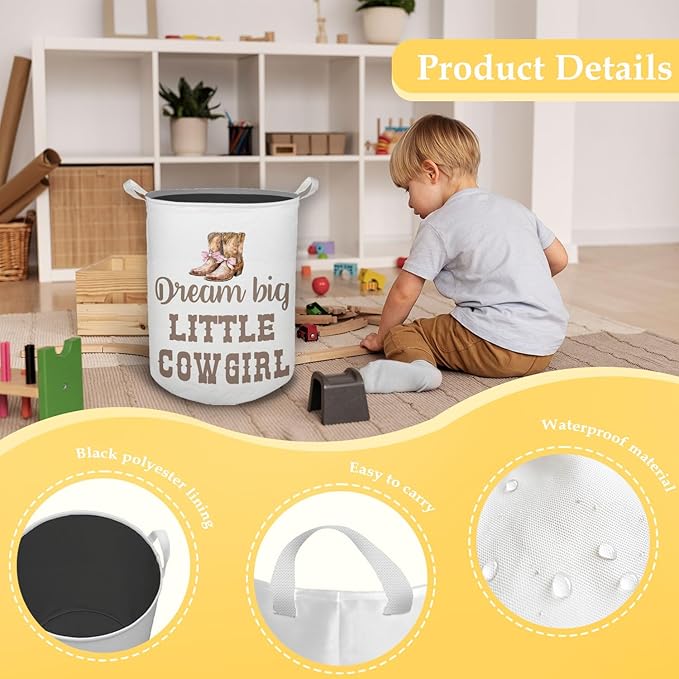 Cowgirl Nursery Laundry Basket, Toybox for Girls Room, Western Baby Cowgirl Laundry Basket Hamper Waterproof Collapsible Clothes Toys Storage Bin Organizer for Kids Room Playroom Bathroom