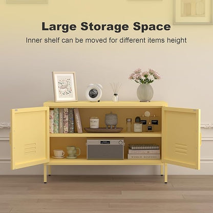 Storage Cabinet,Metal Cabinet with Doors,Morden TV Stands for Bedroom,Accent Cabinets for Bedroom,Entryway,Yellow