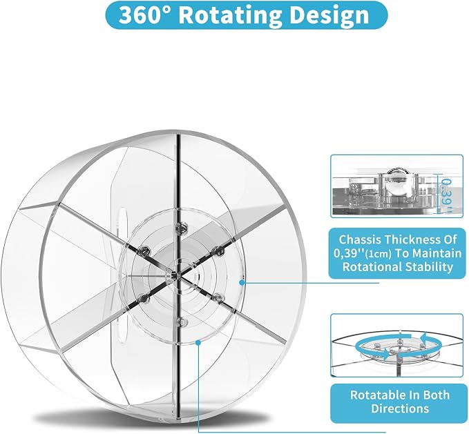 Rotating Markers Organizer for Kids, Acrylic Lazy Susan Organizers for Desks, 360 Degree Spinning Pencil Holders Pen Holders, Clear Arts and Crafts Organizer Storage, Art Supply Storage 6 Compartments