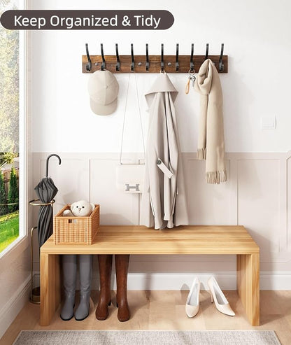 Optish 1 Pack Wooden Coat Rack Wall Mount, 16.1" Rustic Coat Hanger Hooks with 5 Double Hooks, Wall Coat Rack for Hat, Clothes, Bags, Jacket, Brown