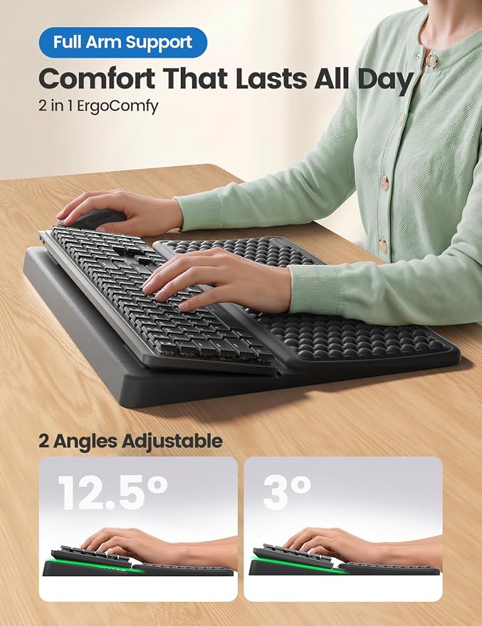 Vaydeer Keyboard Wrist Rest for Computer, Ergonomic Large Keyboard Mat Pad with Wrist Support, Soft Memory Foam Keyboard Stand for Desktop Gaming Home Office Carpal Tunnel Pain Relief