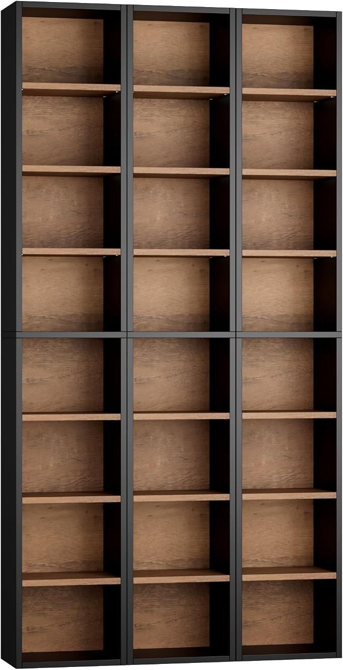 FOTOSOK 8-Tier Media Tower Rack, 11.6 X 9.3 X 71 Inches CD DVD Slim Storage Cabinet with Adjustable Shelves, Tall Narrow Bookcase Display Bookshelf for Home Office, Black/Brown