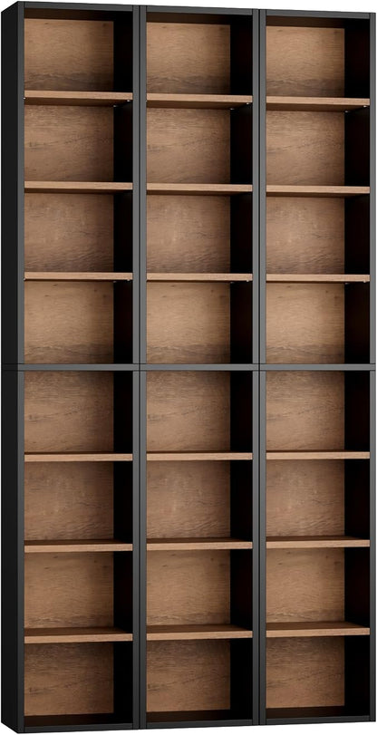 FOTOSOK 8-Tier Media Tower Rack, 11.6 X 9.3 X 71 Inches CD DVD Slim Storage Cabinet with Adjustable Shelves, Tall Narrow Bookcase Display Bookshelf for Home Office, Black/Brown