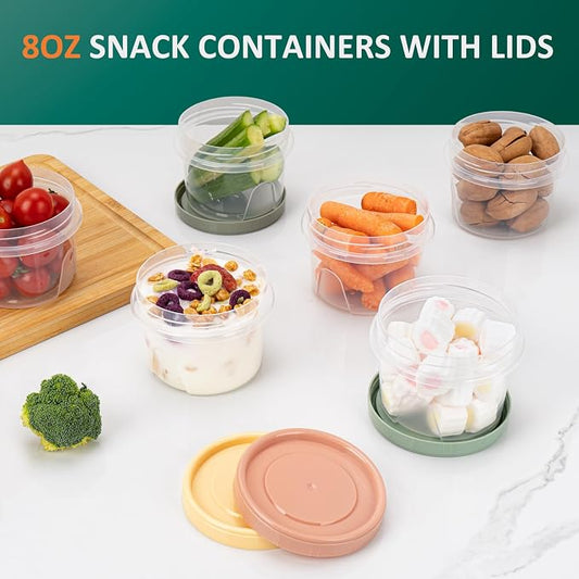 8 Oz Small Food Containers with Lids, 12 Pack, 1-Cup Reusable Snack Containers with Screw Top for Food Small Portions Meal Prep Freezer Storage, Microwave Freezer Dishwasher Safe, 4 Colors