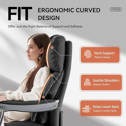 EMIAH Ergonomic Office Chair with Foot Rest Electric Executive Office Chair Reclining with Massage Big and Tall High Back Computer Chair with Wheels, Genuine Leather (Black)