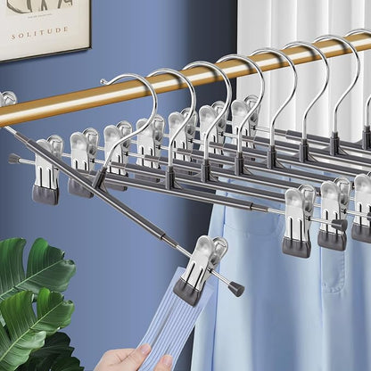 10PACK 14Inch Pants Hangers with Clips Adjustable Skirt Hangers for Women Metal Non-Slip Trousers Hanger Heavy Duty Space Saving Clothes Hanger for Shorts,Jeans,Gray