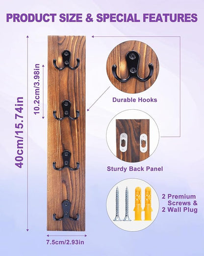 UCEC Vertical Key Holder Wall Mount with Hooks, Space-Saving Wooden Key Holder for Wall, Easy Install Home Organizer for Keys, Wallets, Pet Leashes – Perfect for Living Room Decor, Entry, Garage