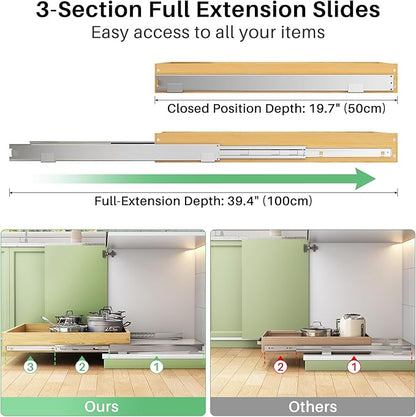 Pull Out Cabinet Organizer, Soft Close Wooden Slide Out Drawers for Pots and Pans, Full-extension Roll Out Shelves for Kitchen Cabinets, Pantry Organization, Bottom & Side Mount(23"W X 21"D x 3.4''H)
