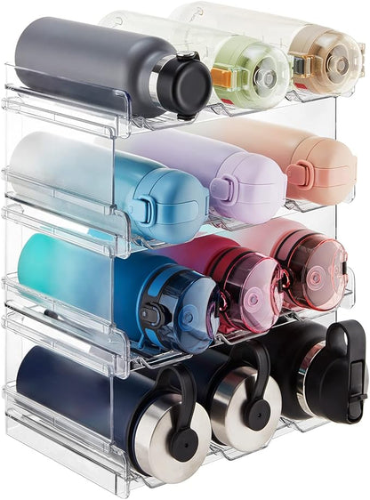 Lifewit 4 Tier Stackable Water Bottle Organizer for Cabinet, Plastic Bottle Holder Fits 12 Bottles/Tumblers up to 3.8" Diameter for Pantry/Countertop/Cupboard, 28 x 19 x 34 cm/11 × 7.5 × 13.4"
