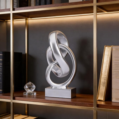 WUBIANJIE Modern Abstract Knot Sculpture, Artistic Mobius Inspired Resin Decor, Elegant Home and Office Decor, (Silver)
