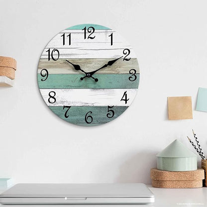 CHYLIN Wall Clock,12 Inch Wall Clocks Battery Operated Silent Non Ticking, Teal Turquoise Rustic Clock Decorative for Kitchen Bathroom Bedroom Living Room(Bronze White)