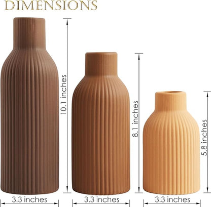 Ceramic Vase Set of 3 - Handcrafted Ceramic Vases for Home Decor & Shelf - Modern Farmhouse Decor for Kitchen, Office, Bedroom & Living Room Decorative Objects for Mantel, Table Centerpieces
