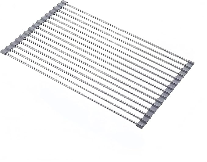 Roll up Dish Drying Rack Over The Sink Kitchen Roll up Sink Drying Rack Portable Dish Drainer Foldable Dish Drying Rack (Gray, 14.5 inch x 11.6 inch)