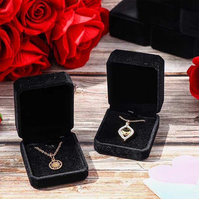 Quelay 48 Pcs Velvet Necklace Box Jewelry Pendant Gift Box for Business Selling Display Holder Case for Wedding Engagement Birthday Anniversary(Black)