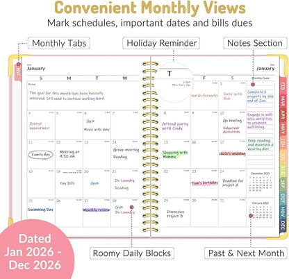 Forvencer 2026 Planner, Hardcover Calendar Planner Weekly and Monthly, Jan 2026 - Dec 2026, 6" x 8", Spiral Agenda Book with Tabs, Exquisite Daily Journal Organizer for Home School, Teal Marble