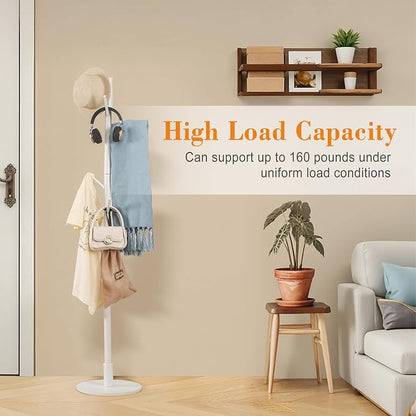 VECELO Coat Rack Freestanding, Entryway Hanger Stand, Umbrella Holder, Hall Tree With Hooks, Floor Standing Tree Stand,White