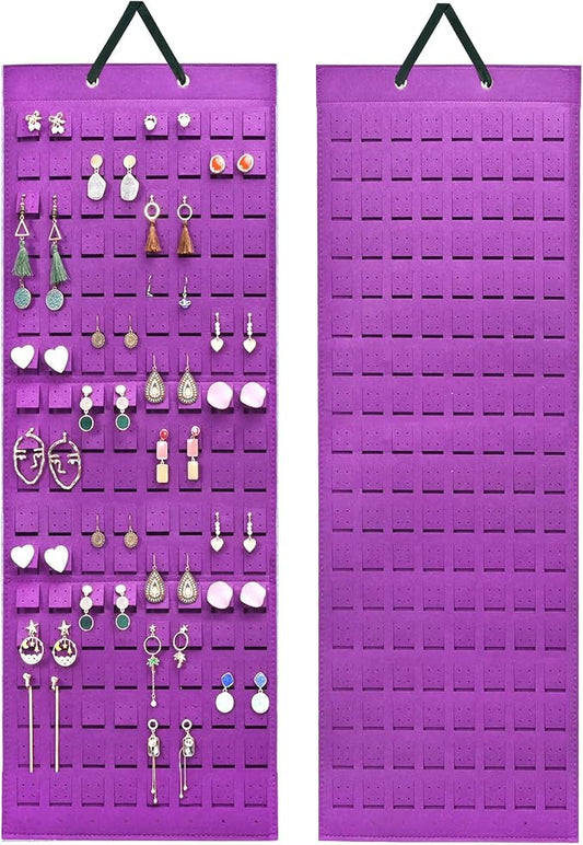 Lolalet Hanging Earring Holder Organizer with 20 Hooks for Women, Earring Organizer Wall Earrings Hanger Pierced Earring Storage, Felt Stud Earring Display, 608 Holes for Earrings - Purple, 1 Pack