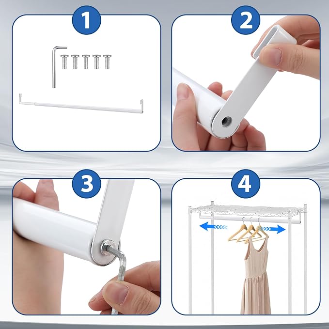 Threehoney Expandable Closet Rod for Wire Shelf Hanging Clothes Adjustable Heavy Duty Closet Hanging Rod Extender Heavy Duty Hanger Bar Metal Poles for Wardrobes Hanger, 1 Pack(36-60 Inch,White)