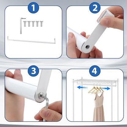 Threehoney Expandable Closet Rod for Wire Shelf Hanging Clothes Adjustable Heavy Duty Closet Hanging Rod Extender Heavy Duty Hanger Bar Metal Poles for Wardrobes Hanger, 1 Pack(36-60 Inch,White)