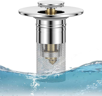 Bathroom Sink Drain Stopper for US Universal Replacement, Pop Up Drain for Bathroom Sink with Stainless Steel Filter Basket Hair Catcher, Sink Drain Strainer for 1.1-1.45 Inch