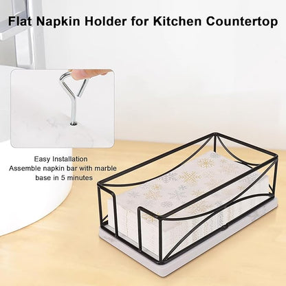 Livabber Guest Napkin Holder, Metal Bathroom Paper Hand Towel Storage Modern Napkin Tray Caddy for Countertop, Table Kitchen, Dinning Room (Black, Marble Base)