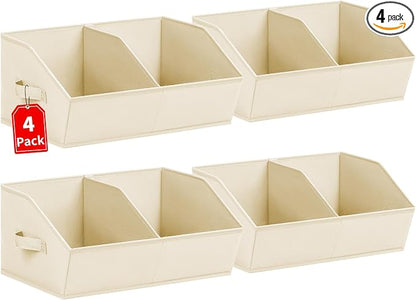 Homsorout Closet Organizers and Storage Bins - 4 Pack Collapsible Divided Trapezoidal Cube Storage Bins Baskets For Organizing Clothes Blankets,Toys, Books, Towels(Beige)