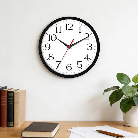 DAXSMY 8 Inch Wall Clock - Battery Operated, Silent Non-Ticking Analog Sweep Movement - Easy to Read Numbers for Home, Office, Kitchen, Classroom (Black)