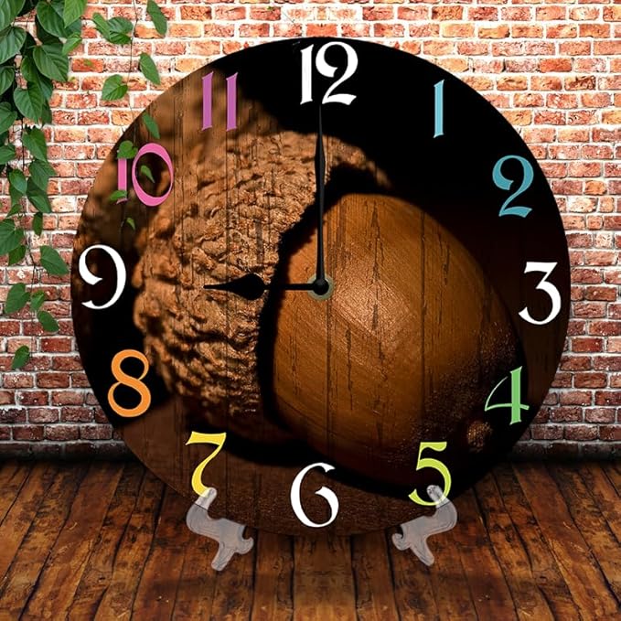 Pine Nut Wall Clock 10 Inch Wooden Battery Operated Autumn Forest Maple Leaves Wall Clocks Decorative Indoor,Decorative for Kitchen Bathroom Bedroom