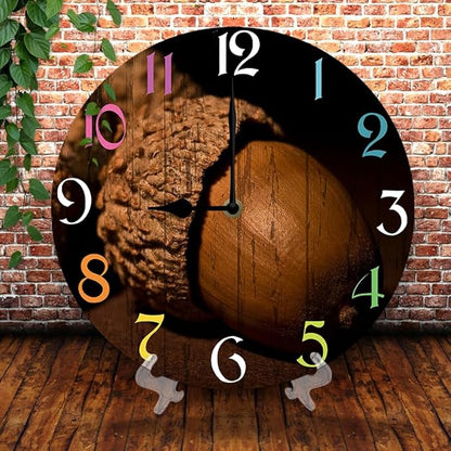 Pine Nut Wall Clock 10 Inch Wooden Battery Operated Autumn Forest Maple Leaves Wall Clocks Decorative Indoor,Decorative for Kitchen Bathroom Bedroom