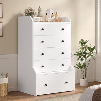 ADORNEVE 5 Drawer Dresser for Bedroom,Tall White Chest of Drawers,Large Modern Vertical Dresser for Living Room,Hallway, Closet