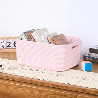 MiniArk Large Storage Baskets for Organizing, Closet Shelf Baskets for Clothes Blanket Towels, Baby Nursery, Toy Bins Box, Woven Rope Baskets, 17 x 13 x 7.5”, 4 Packs Light Pink