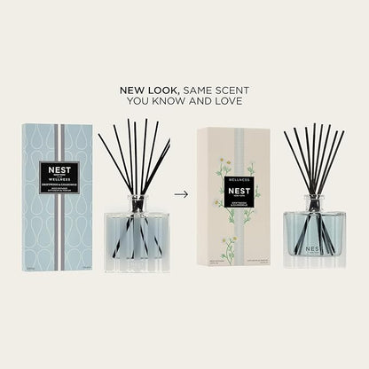 NEST New York Reed Diffuser, Driftwood & Chamomile - The Wellness Collection - 5.9 fl oz - Fragrance for Up to 90 Days - Reusable, Refillable Glass Holder - Includes 8 All-Natural Reed Sticks