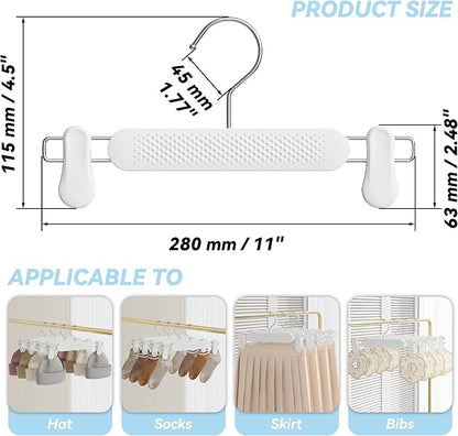 Plastic Skirt Pant Hangers with Clips for Women, Kids, Baby, Children, Toddler, Frosted Embossing Shorts Hanger Space-Saving with 360° Swivel Hook (15pcs White)