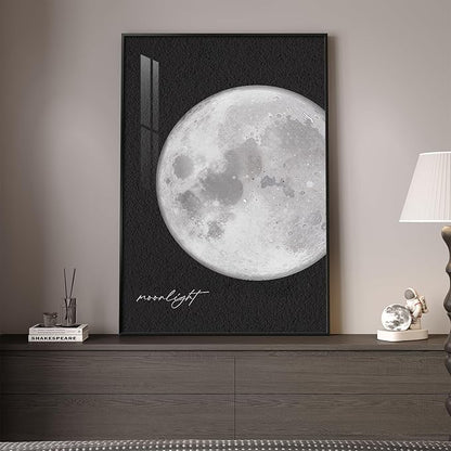 Framed Black and White Wall Art, Large Modern Minimalist Moon Prints Paintings Artwork for Walls, Contemporary Photography Elegant Pictures for Living Room Bedroom Office Hallway Wall Decor 24x36 In